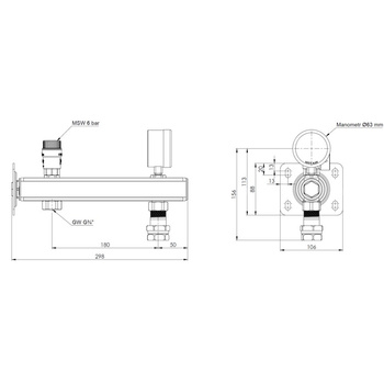 Zespół przyłączeniowy AFRISO BSB 3/4'' GW x szybkozłącze, max. 6 bar + wskaźnik ciśnienia