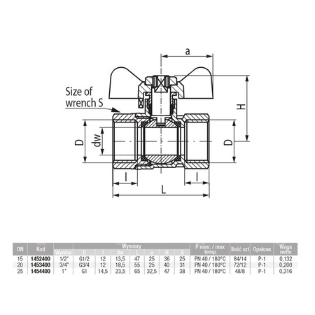 Zawór kulowy VALVEX Onyx mosiądz niklowany, PN40 3/4'' GW, uchwyt: motylek