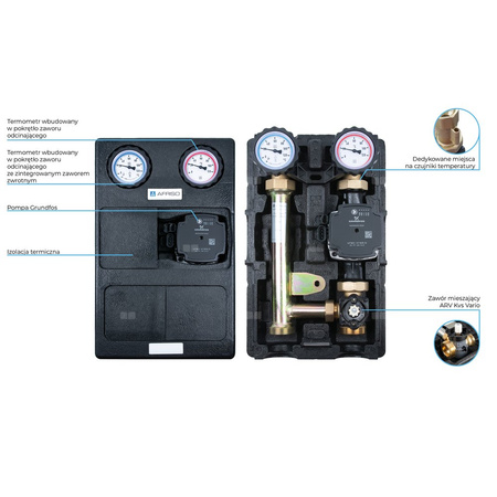 Grupa pompowa PrimoTherm K 180-2 DN25 GP 3-WM, pompa Grundfos UPM3 Hybrid, zawór mieszający ARV Kvs Vario