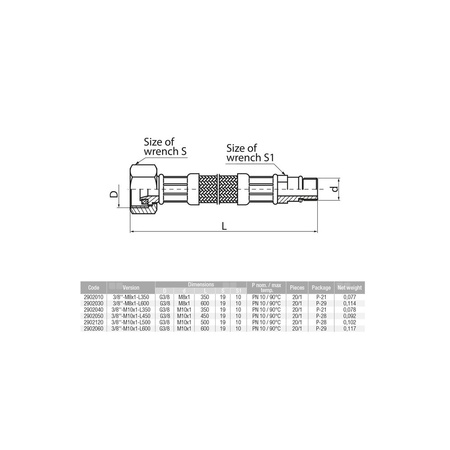 Wąż przyłączeniowy elastyczny VALVEX Viper Plus z oplotem (stal nierdzewna), GW x GZ, 1/2'' x M8x1, długość 450 mm, z uszczelką