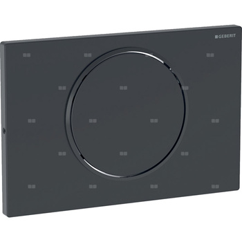 Przycisk uruchamiający Geberit Sigma10 do systemu spłukiwania WC z elektronicznym uruchamianiem spłukiwania, okrągły, z zabezpieczeniem, bez ramki montażowej: Płyta i przycisk: lakierowane na kolor czarny matowy, z powłoką easy-to-clean, Pierścień ozdobny