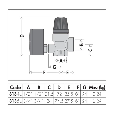 Zawór przelewowy CALEFFI 313 mosiądz 6 bar GW 1/2''