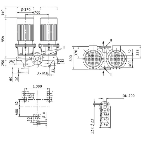 Pompa obiegowa WILO CronoTwin-DL 200/250-18,5/4-IE3 typu in-line z silnikiem znormalizowanym 50 Hz, moc silnika 18.5kW 34.3 A 1450 obr/min, wlot Kołnierz DN 200