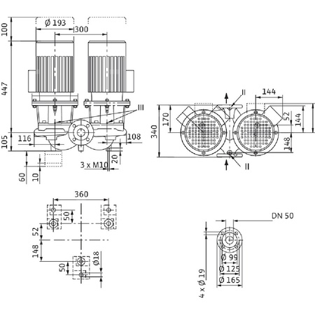 Pompa obiegowa WILO CronoTwin-DL 50/120-2,2/2-IE3 typu in-line z silnikiem znormalizowanym 50 Hz, moc silnika 2.2kW 4.5 A 2900 obr/min, wlot Kołnierz DN 50