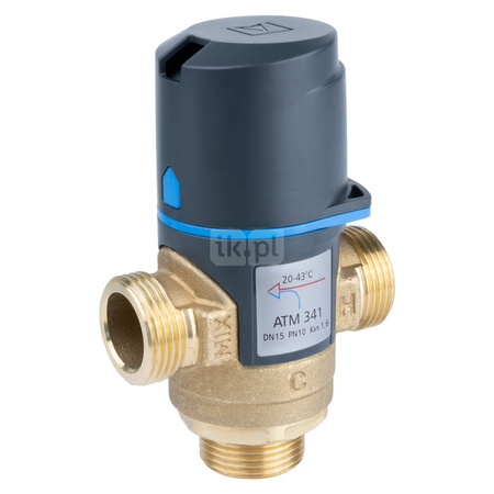 Zawór regulacyjny termostatyczny do wody ciepłej AFRISO ATM 341 mosiądz GZ 3/4'', DN 15, zakres temp. 20...43'C, Kvs 1.6m3/h, max. 90'C, max. 10bar
