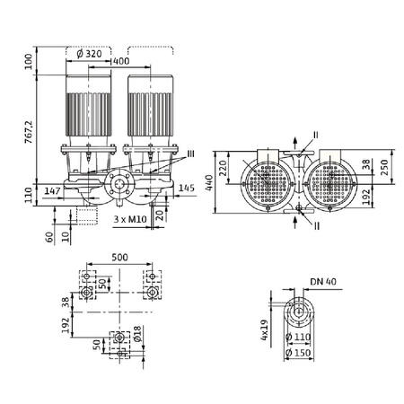 Pompa obiegowa WILO CronoTwin-DL 40/220-11/2-IE3 typu in-line z silnikiem znormalizowanym 50 Hz, moc silnika 11kW 20.5 A 2900 obr/min, wlot Kołnierz DN 40