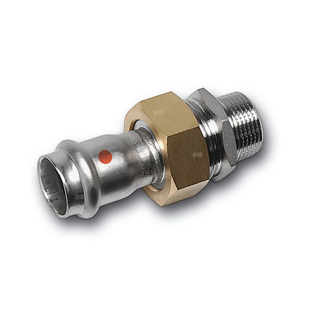 Śrubunek SANHA NiroTherm Press z uszczelką trzyczęściowy, stal nierdzewna, 15 mm x 3/4'' (zw x GZ)