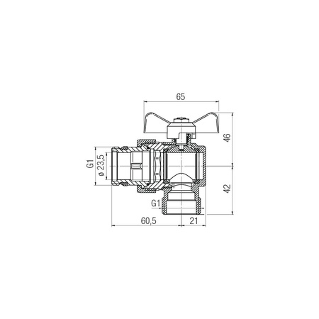 Zawór kulowy VALVEX Onyx Base mosiądz niklowany, PN10 1'' GZ kątowy, uchwyt: motylek