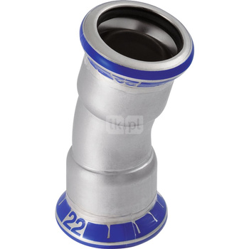 Kolano 15' GEBERIT Mapress Edelstahl, stal nierdzewna, 28 mm, DN 25 x 28 mm x DN 25 (mufa zaprasowywana x mufa zaprasowywana), (głębokość: 13 mm) z uszczelką