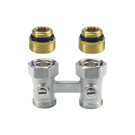 Moduł przyłączeniowy prosty HONEYWELL V2495 mosiądz (chromowanie) 1/2'' x 3/4'', rozstaw 50 mm do grzejników