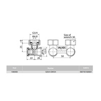 Moduł przyłączeniowy kątowy VALVEX FUSION tulejki mosiądz (niklowany) 3/4'' x 3/4'', rozstaw 50 mm do grzejników