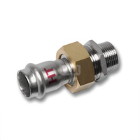 Śrubunek SANHA NiroSan Press Industry z uszczelką i nakrętką z mosiądzu trzyczęściowy, stal nierdzewna, 35 mm x 1 1/4'' (zw x GZ)