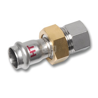 Śrubunek SANHA NiroSan Press Industry z uszczelką i nakrętką z mosiądzu trzyczęściowy, stal nierdzewna, 22 mm x 3/4'' (zw x GW)