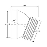 Przyłącze kanalizacyjne, krótkie L-140mm,wejście 90-110mm,wyjście 110mm, kąt 22