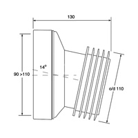Przyłącze kanalizacyjne, krótkie L-130mm,wejście 90-110mm,wyjście 110mm, kąt 14