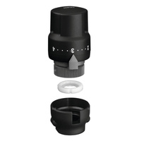 Głowica termostatyczna do armatury grzejnikowej dekoracyjnej. Z wbudowanym czujnikiem, elementem zabezpieczającym przed zmianą nastaw i specjalnym kluczem Wykończenie: czarne