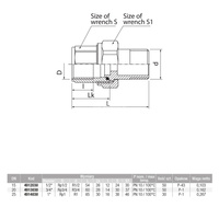 Złączka (śrubunek) prosta niklowana (wersja długa) VALVEX TWIST, 3/4'' (GZ x GW)