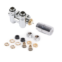 Zestaw term. 50 oś zintegrowany z trójnikiem CYLINDER, Lewy, GZ 1/2"-fi16x2, fi15, Chrom [gł. term. SLIM, 2xadapt. alupex, 2xadapt. miedź]