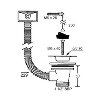 Spust zlewozmywakowy 11/2"x40mm z sitem ze stali nierdzewnej i korkiem gumowym i łańcuszkiem, przelew prostokątny