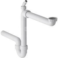 Syfon rurowy Geberit do zlewozmywaka, model oszczędzający przestrzeń, z łącznikiem kątowym wężyka, wylot poziomy: d=40mm, G=1 1/2″, Biały-alpin