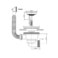 Spust zlewozmywakowy odejście poziome 11/2"x113mm z sitkiem wyciąganym ze stali nierdzewnej