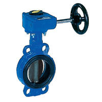 Przepustnica bezkołnierzowa SYLAX GAS z przekładnią ślimakową, dysk: GGG40 powl. poliamidem, wykładzina: NBR, korpus: GGG40 epoksyd., Pnom 0,6 MPa, tmax=60 st.C DN200