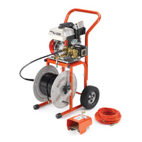 Maszyna impulsowa do wysokociśnieniowego przepychania wodą KJ–2200 do przewodów odpływowych o średnicy od 11⁄4" (32 mm) do 6" (150 mm)