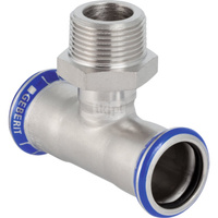 Trójnik GEBERIT Mapress Edelstahl przejściowy stal nierdzewna 15 mm x 1/2'' x 15 mm (mufa zaciskowa x GZ x mufa zaciskowa)