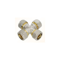 Czwórnik QIK czwórnik skręcany mosiądz, 20 mm x 20 mm x 20 mm x 20 mm, złącze skręcane x złącze skręcane x złącze skręcane x złącze skręcane